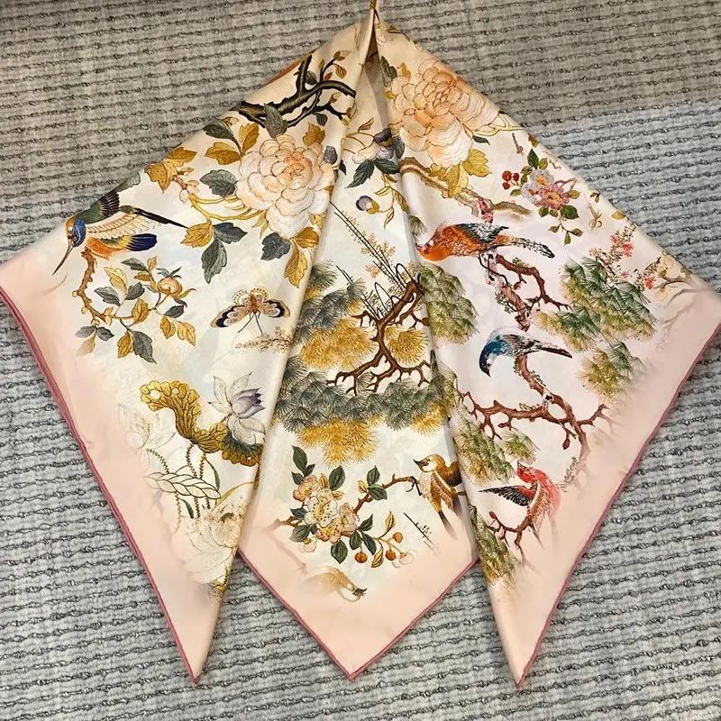 Luxury Exquisite 100% Silk Scarf Wraps 18mm Womens Square Elegant Scarves Shawl 88x88cm