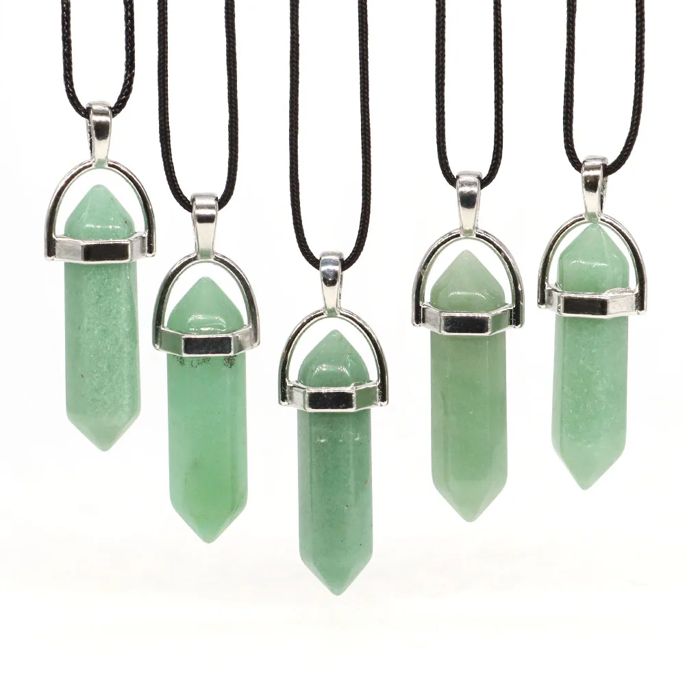 Natural Stone Hexagonal Column Pendant Green Aventurine Necklaces Healing Crystal Chakra Gift Women Men Fashion Jewelry 1PC