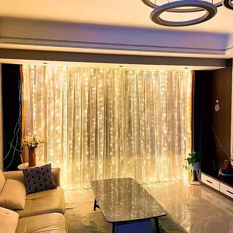 USB-Fernbedienung, 6 x 3 m, LED-Vorhang, Girlande auf dem Fenster, Lichterkette, Hochzeit, Weihnachtsdekoration für Schlafzimmer, Zuhause, Neujahr – Detail 3