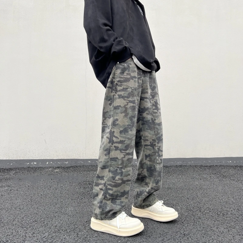 Camouflage Cargo Pants Youth Men's Spring Autumn Hip Hop Streetwear Straight Casual Loose Wide Leg Trousers Overalls Work Pants