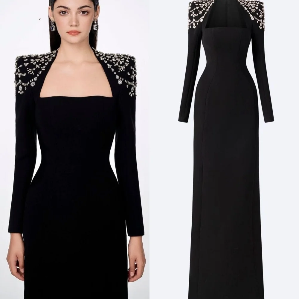 

Jiayigong Jersey Sequined Ruched Clubbing A-line Square Neck Bespoke Occasion Gown Midi Dresses Saudi Arabia Evening