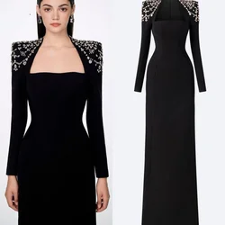 Robe de Soirée en Jersey à Paillettes Personnalisée, Ligne A, Col Carré, sur Mesure, pour Occasions, Midi, Arabie Saoudite