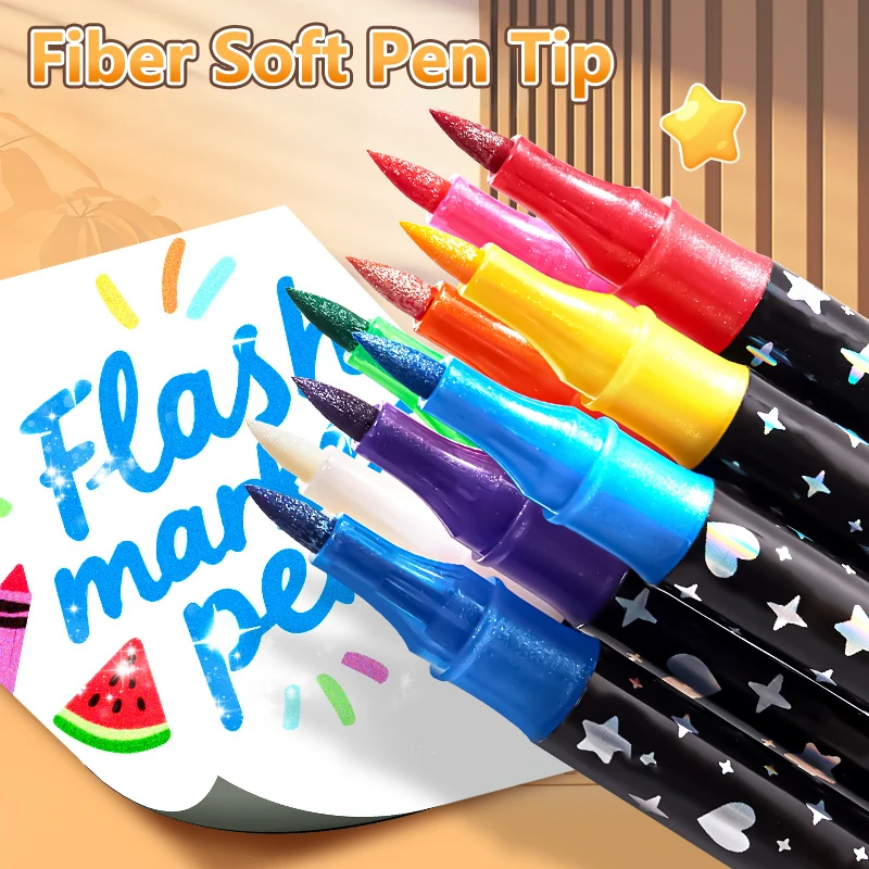 Acrylfarbstifte Marker mit Glitzer, Premium auf Wasserbasis Extra Feine / Mittlere Spitze, für Steinmalerei, Keramik, Glas, Holz, Stoff, Leinwand, Tassen, DIY Basteln – Detail 7