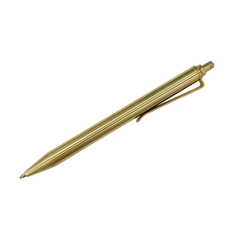 Brass Ballpoint Pen EDC Handmade Outdoors Writing Tool Cylindrical Click-off Pens Traveling Business Handcrafts Stylish Gift Men