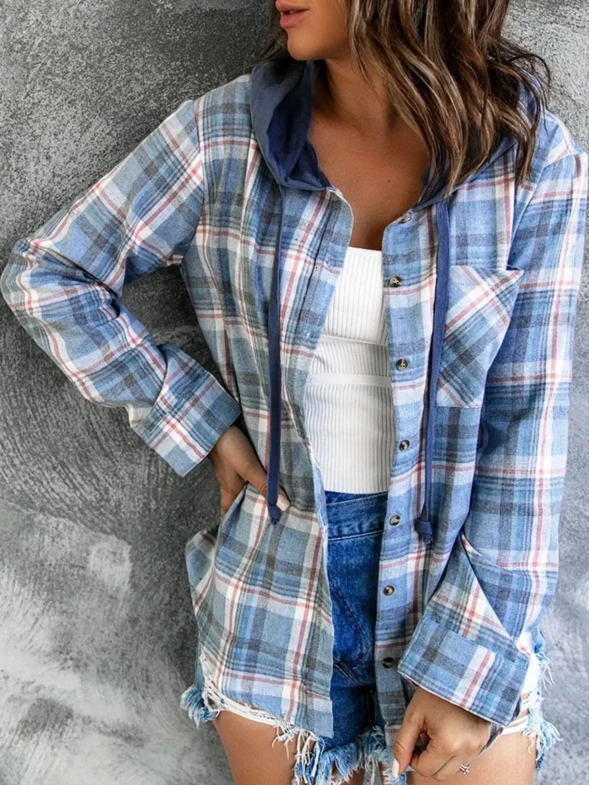 

Casual Plaid Splicing Women's Top Street Sle Slim Fit Long Sve irt Regular Length Collar Summer Faion Ladies' Blouse