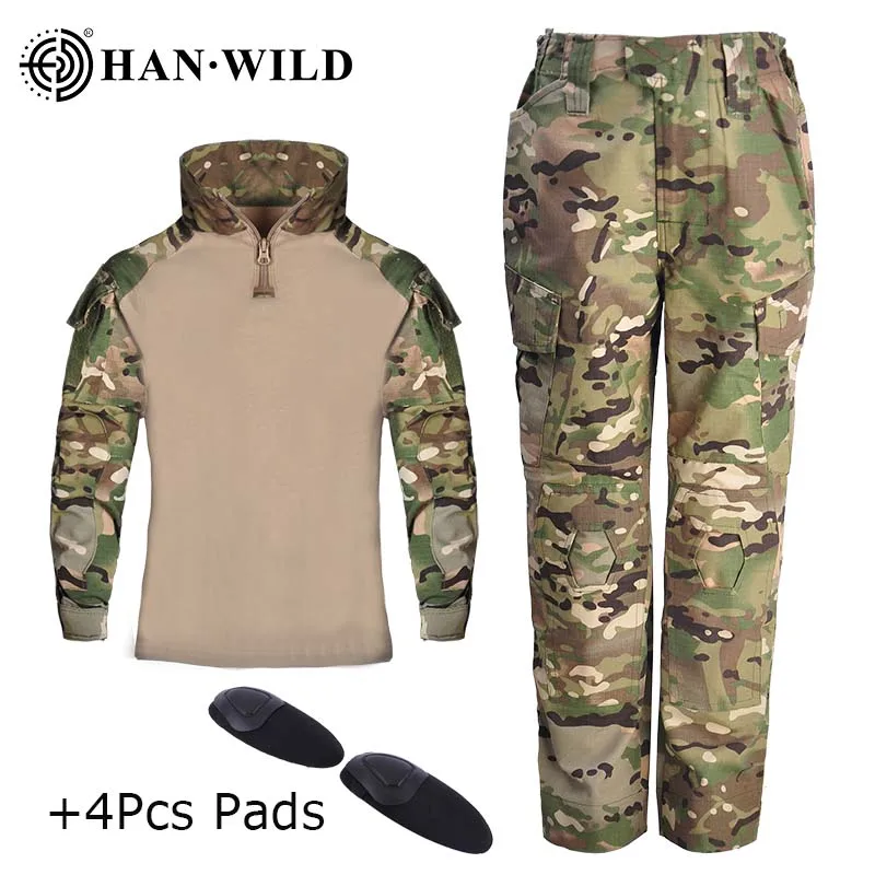 Children Tactical Suits Camouflage Suit Special Forces Combat Uniform Kids Outdoor Military Training Sets with Knee Pads Camping