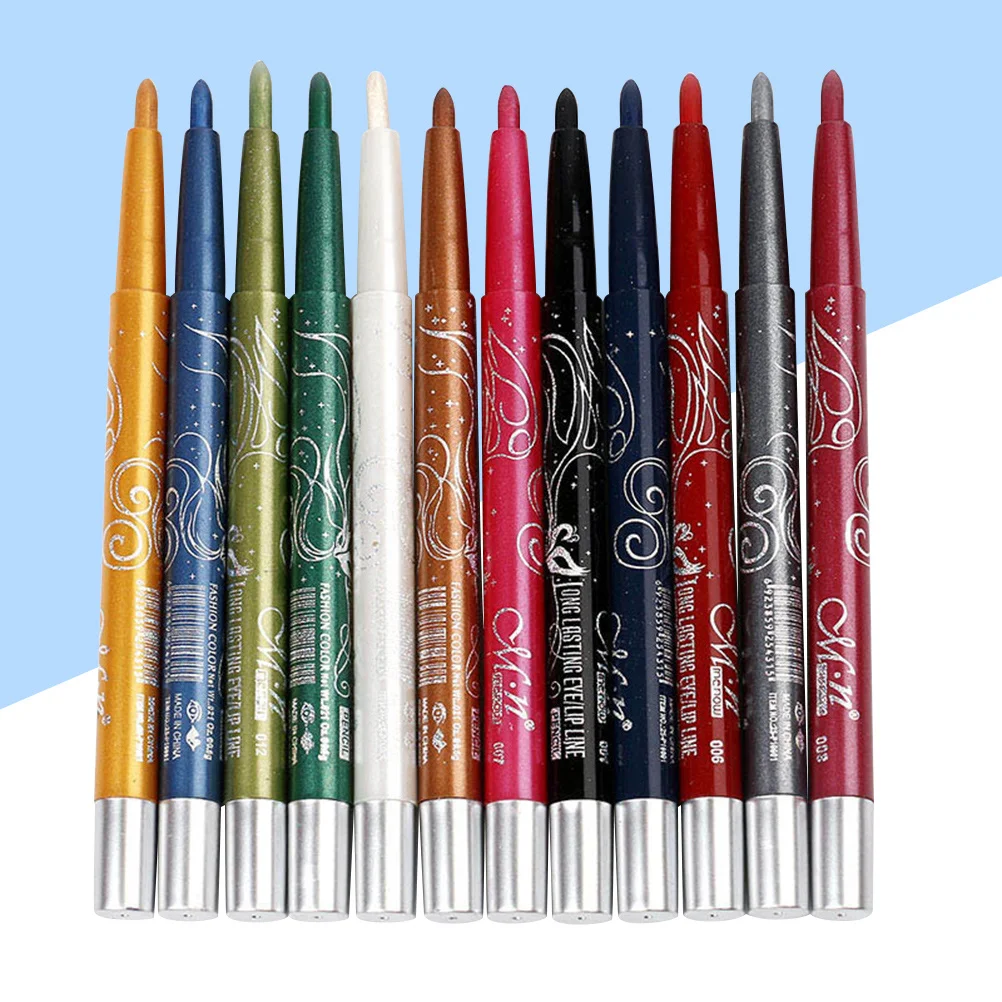 

12Pcs Rotating Eyeshadow Pen Set Delicate Texture Fluorescent Finish Lightweight Non Irritating Pencil 12 Color
