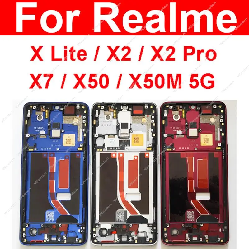 

Middle Frame Housing Bezel For Realme X Lite X2 Pro X7 X50 X50M 5G Middle Frame Holder with Side Keys Camera Cover