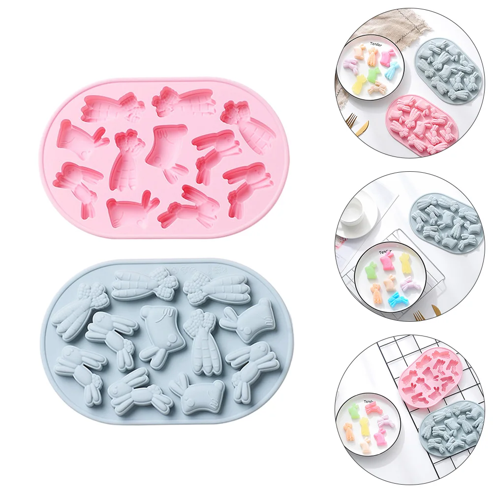 

2pcs Silicone Baking Mold Easter Bunny Creative Dessert Chocolate Diy Molds Non-Stick Demould Use Ice Cookie Shape