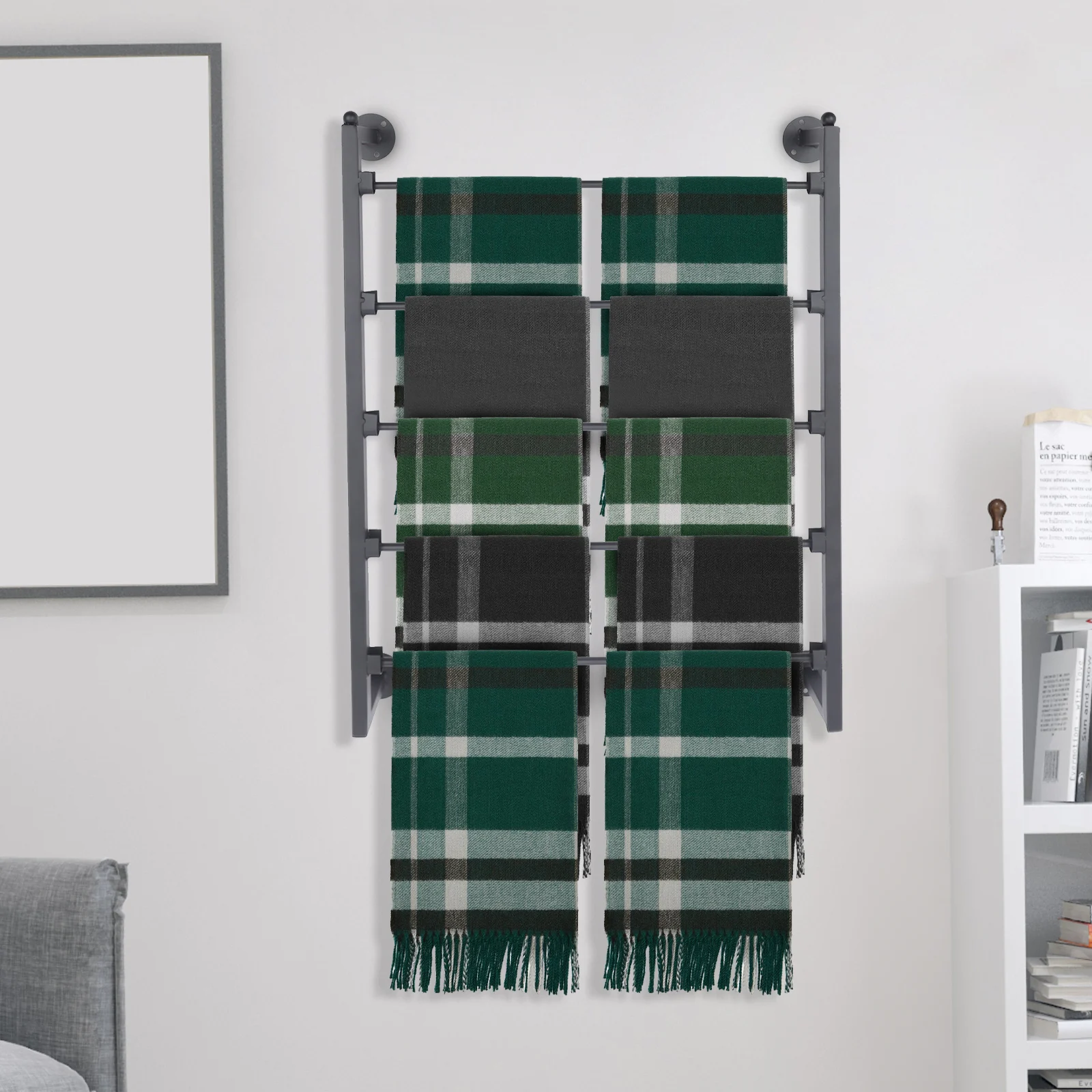 Scarf Display Rack, Wall Mounted Scarf Rack, Black Scarf Display Rack for Retail Shops Workspaces