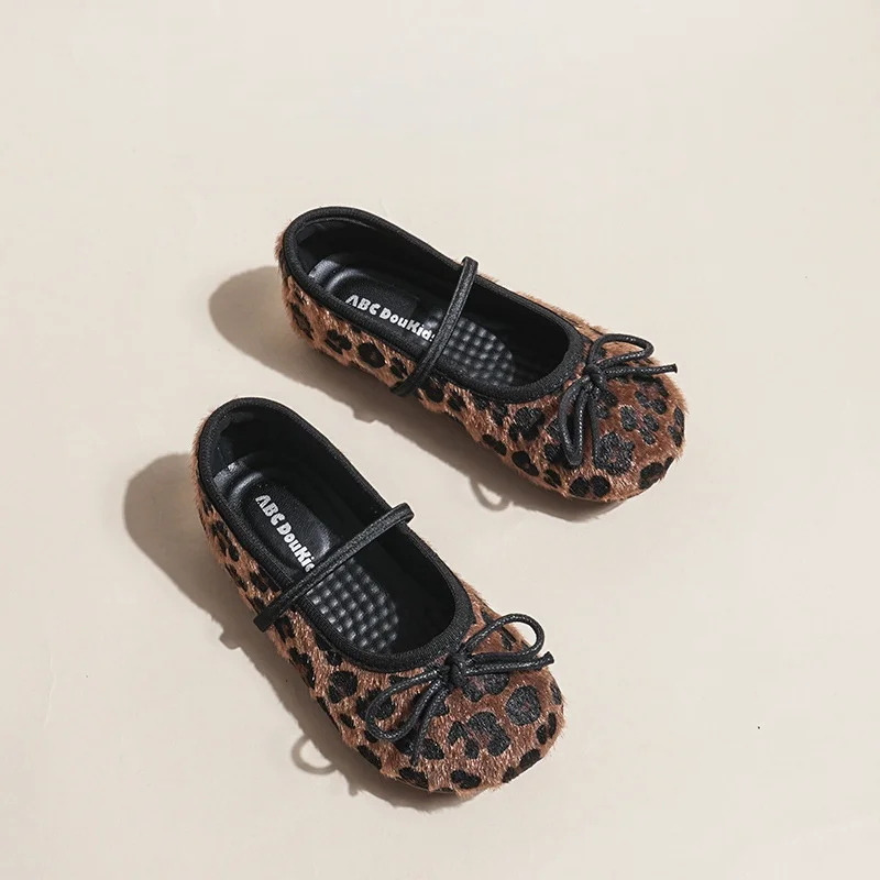 Girls Leopard Flats 2026 Student Mary Janes Kids Casual Slip-On Shoes Performance Dress Pumps Size 25-35 for Toddler