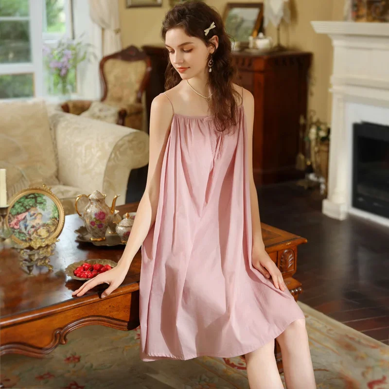 Women Retro Vintage suspenders Sleeveless Princess Pajamas Nightgown Cotton Spaghetti Strap Loose Ruffles Victorian Sleepwear - view 2