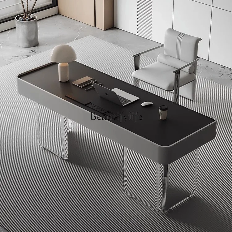 

Desk light luxury modern home rock slab desk Italian minimalist with drawer mirror