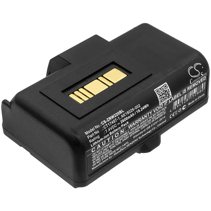 

Cameron Sino 2600mAh/3400mAh Battery AK18026-002,CT17497-1 for Zebra RW220, RW320