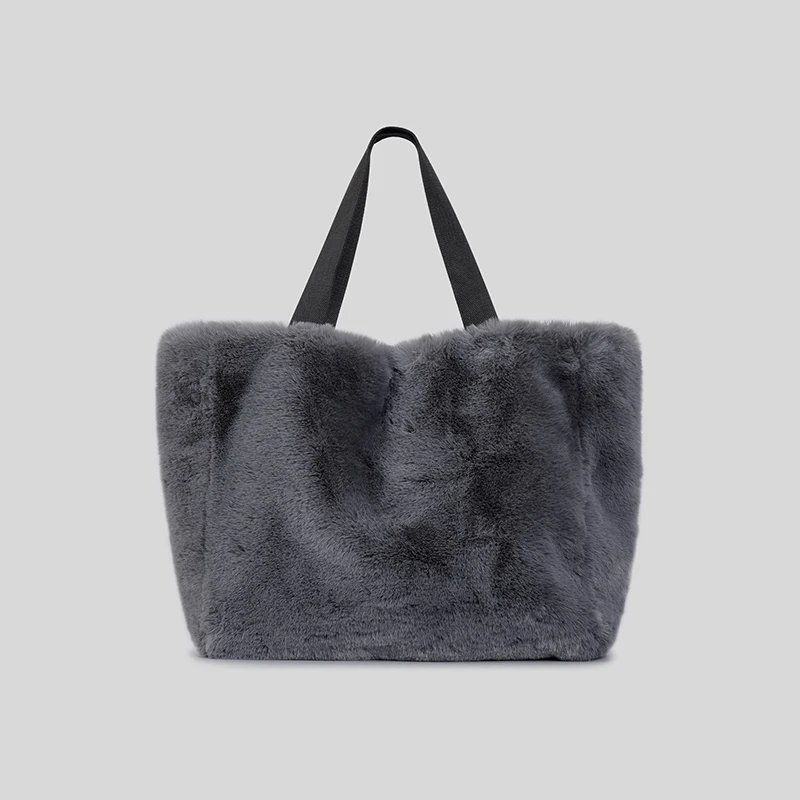 casual large capacity plush tote bag luxury faux fur women handbags fluffy lady shoulder bag big female purses 2023 winter new