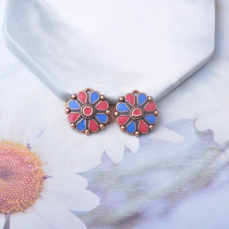 10 Stück Bohemian-Stil Antik-Rote Kleine Blumen-Emaille-Anhänger Metall-Ohrringe Anhänger Zubehör DIY Damenschmuck – Detail 8