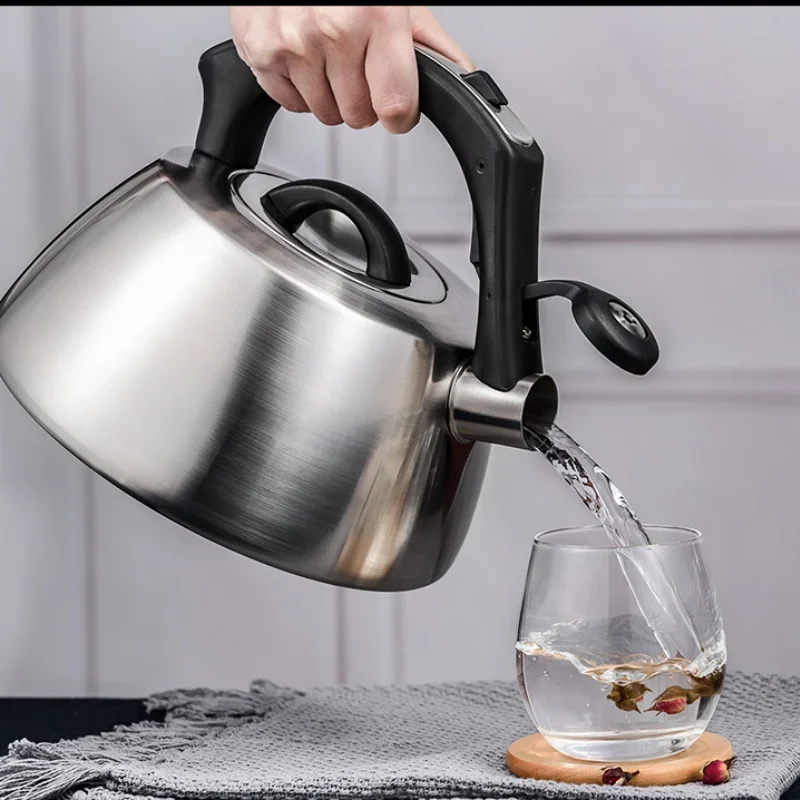 Premium Boedeker 304 Food-Grade Stainless Steel Whistling Tea Kettle for Gas Induction and Wood Burning Stovetop, Home Use