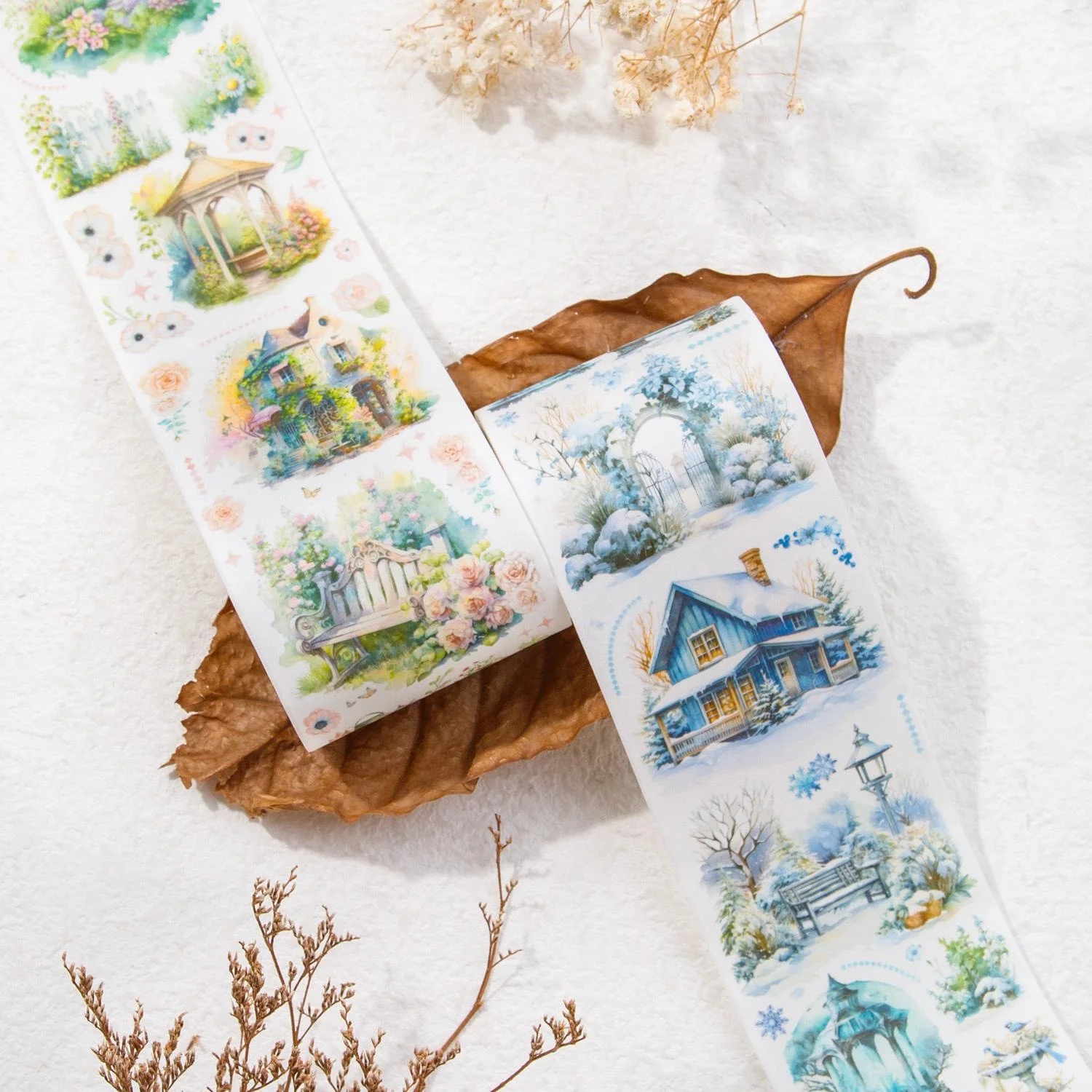 1 Roll Fragrant Color Series Washi Tape Four Seasons Scenery Beautiful Day Fairy House Handbook Scrapbook DIY Deco Washi Paper