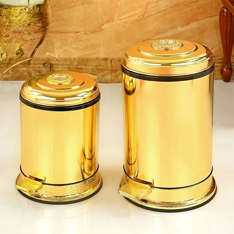 

European-Style Luxury Pedal Trash Can Home Living Room Bathroom Kitchen Golden High-End Creative with Lid