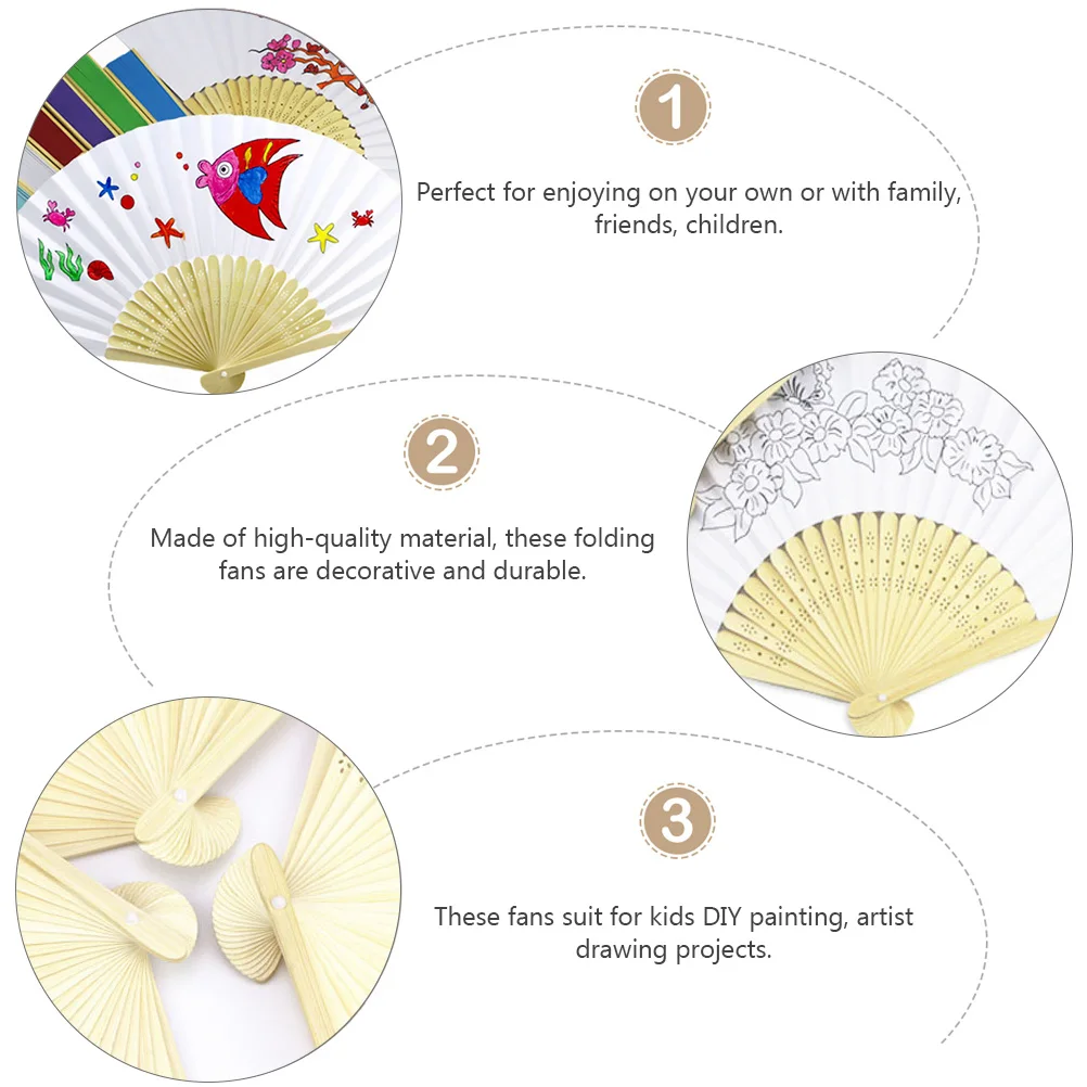 

10Pcs DIY Handicrafts Tools Painting Folding Fan Drawing Blank Fans for Kids Perfect for Home Decoration Gifts