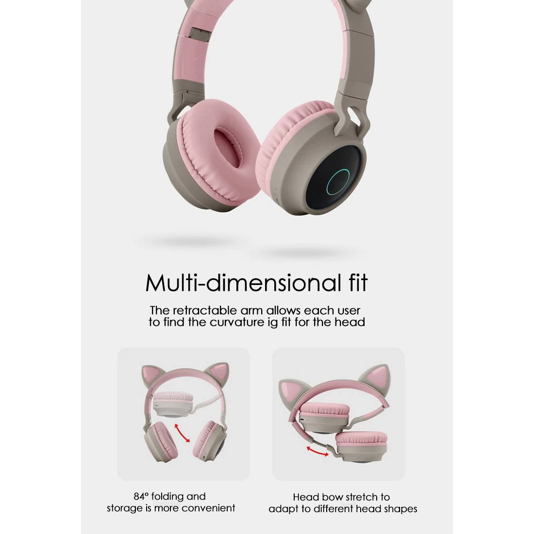 Wireless Headphone, Kids Foldable On-Ear Stereo Wireless Headset with Mic LED Light 5.0 Noise Cancelling