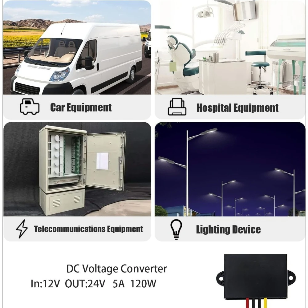 DC 12V Step Up To 24V Converter Regulator 5A 120W Boost Power Supply Adapter For Motor Car Truck Vehicle Boat Solar System Etc