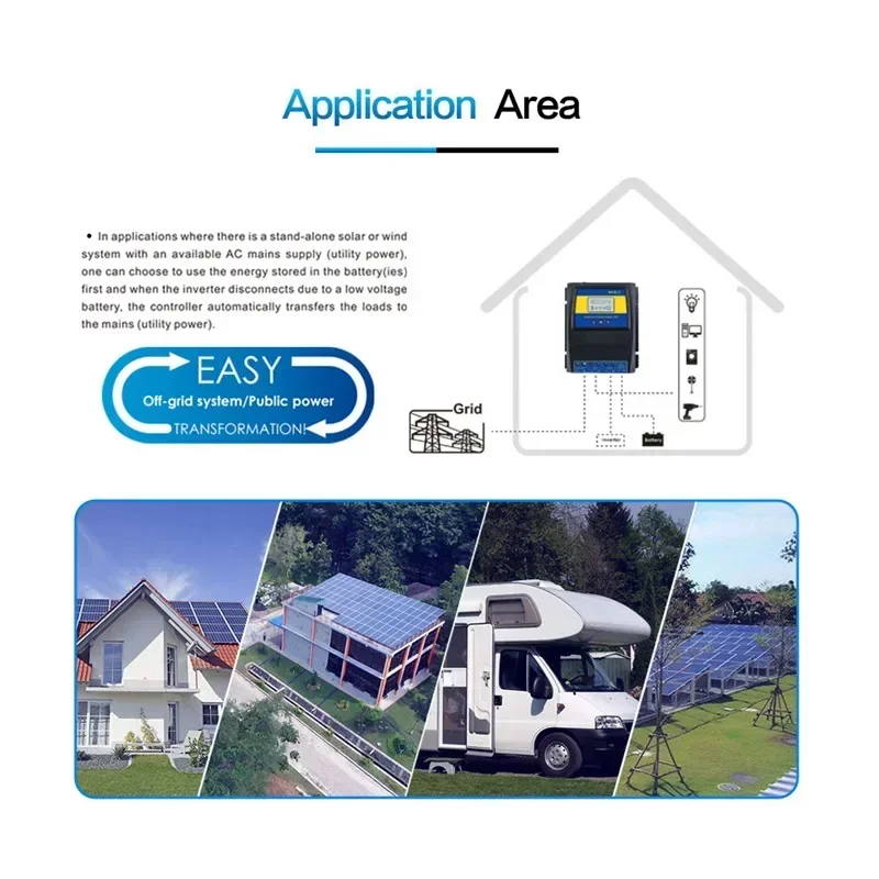 อัตโนมัติ ATS Dual Power Transfer Switch คอนโทรลเลอร์ชาร์จพลังงานแสงอาทิตย์สําหรับระบบลมพลังงานแสงอาทิตย์ DC 12V 24V 48V AC 110V 220V on/off grid