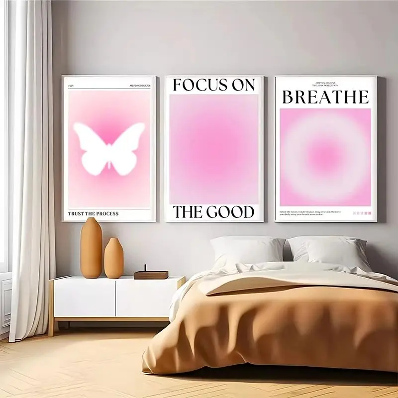 Pink Aura Affirmation Love Circle Butterfly Posters Print Canvas Art HD Pictures Home for Bedroom Wall Decor Frameless Painting