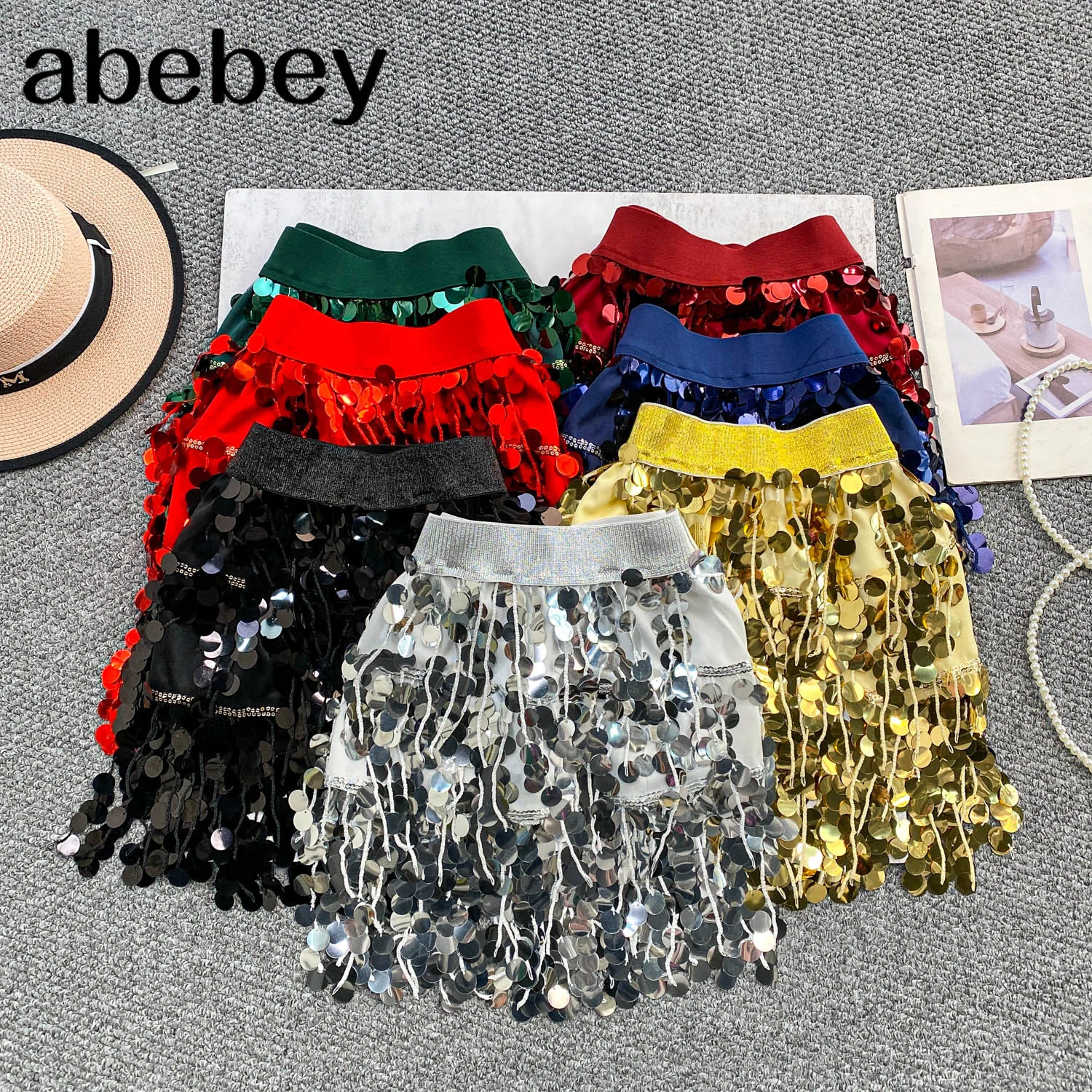 

2026 New Women's Sweet A-line Skirt Solid Tassel Design Elastic Waist Club Party Short Skirts for Women Pleated Mini Skirt
