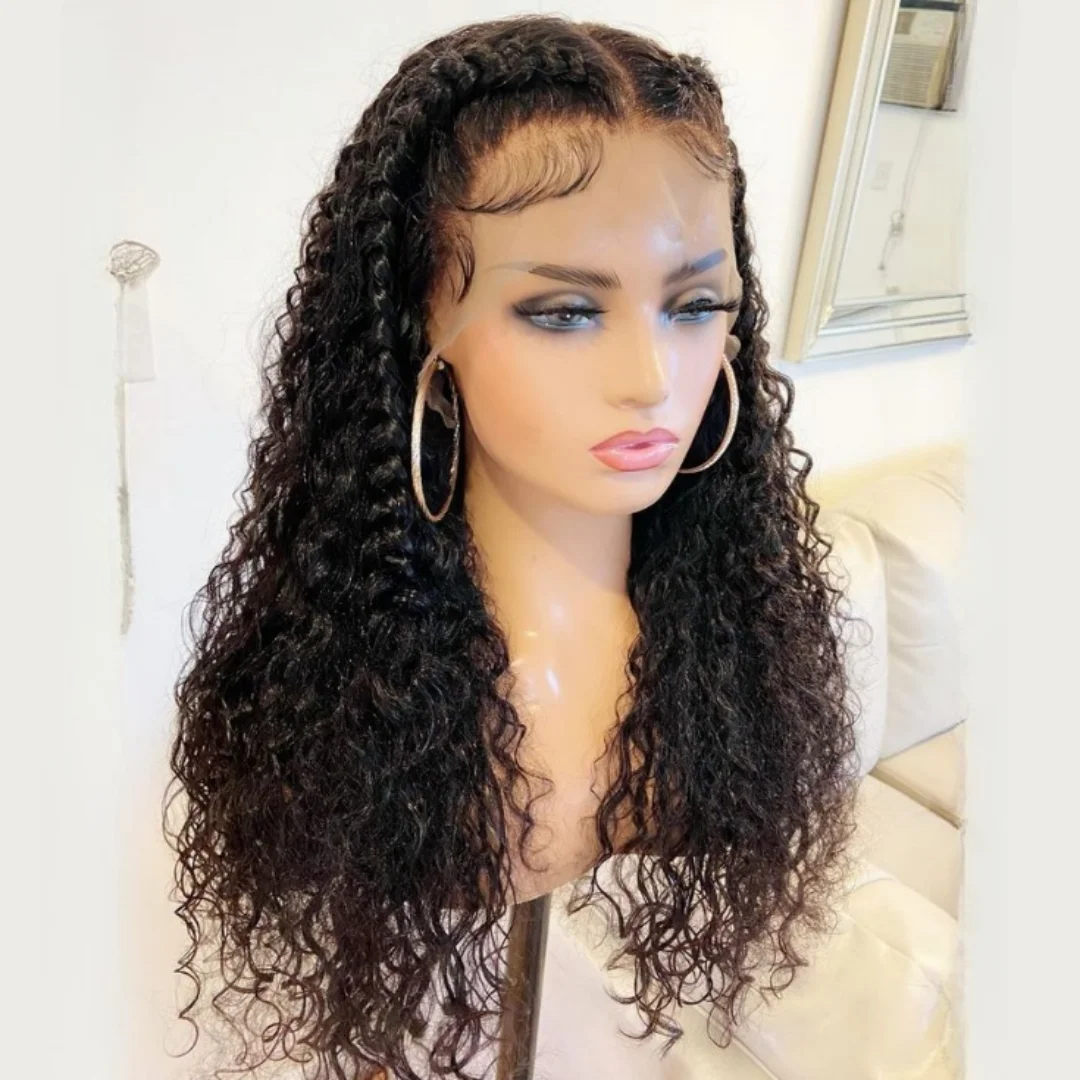 180 الكثافة أسود غريب مجعد 26 بوصة الدانتيل الجبهة الباروكات للنساء مع شعر الطفل الألياف الاصطناعية جزء عميق ارتداء اليومي الباروكات #5