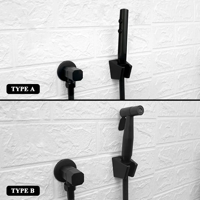 Toilet Bathroom Handheld Bidet Spray Diaper Wall Mount Shower Sprayer Set Stainless Steel Portable Shattaf Jet Douche Kit Black