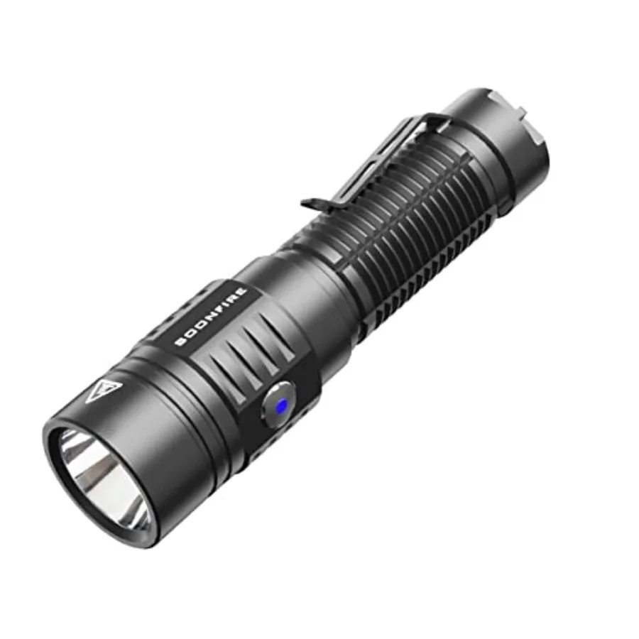 E15 2000 Lumens Led Super Bright Flashlight, Compact High Lumens Light, Powered by Pre-Installed Rechargeable Battery for Emerg