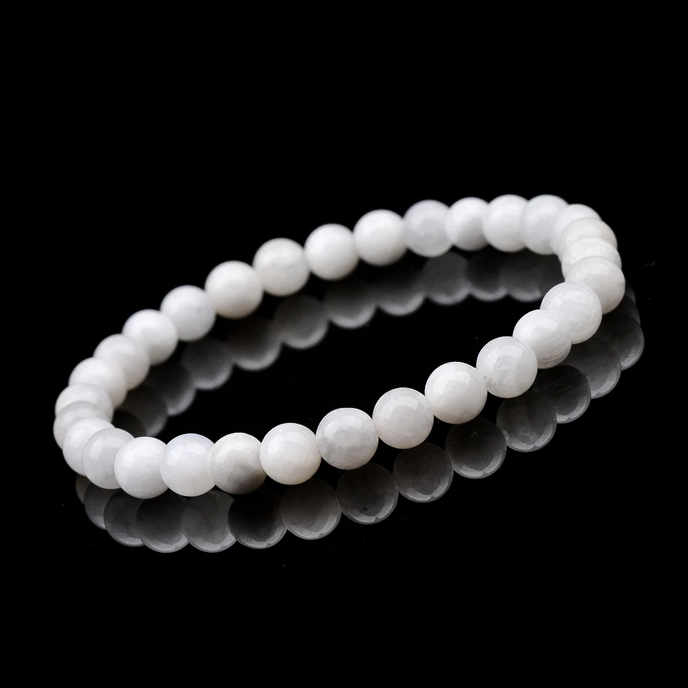 Handmade Designer Jewelry Natural Gemstone 6mm White Moonstone Rounds Beads Stretchable Bracelet