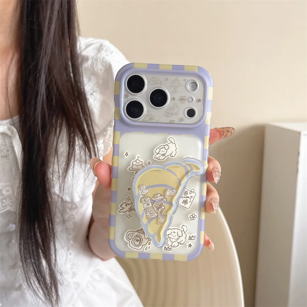 Korea Cartoon Full puppy Bread Phone Case For iPhone 18 Pro 17 16 15 Pro Max Back Cover Shockproof Cute Cases For Apple 18Promax
