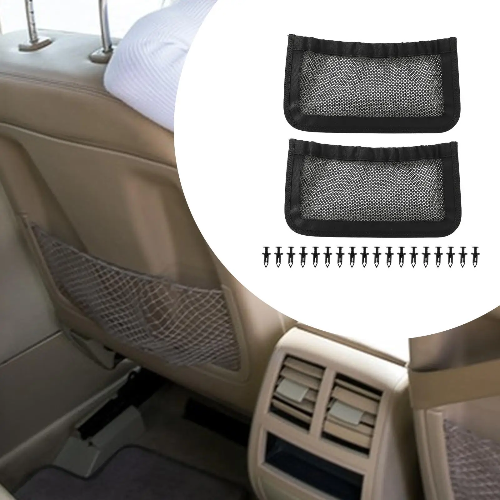 

2 Pieces 715003019 Rear Backrest Storage Net Sturdy Attachment Direct Replace Rear Seat Organizer Black for Defender Max