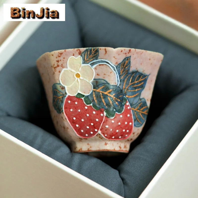 25 مللي فنجان شاي بالفراولة مرسومة يدويًا وعاء شاي عتيق كوب شاي جميل لتذوق الشاي كوب شخصي جيانزهان أكواب رئيسية عناصر الشاي