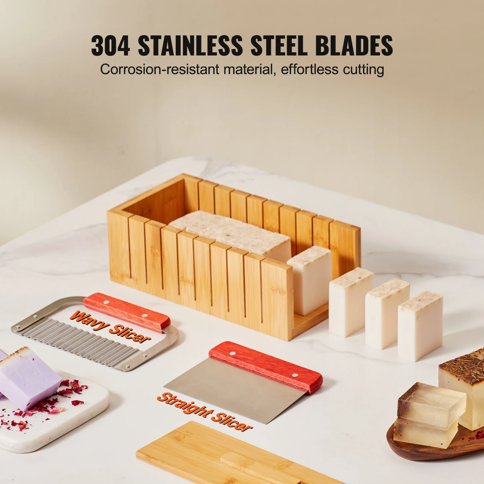 VEVOR Soap Making Kit Bamboo Cutting Box and Inner Box with Silicone Mold Stainless Steel Straight Cutter and Wavy Cutter view 5