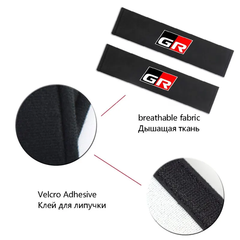 2PCS Universal Car Interior Accessories Auto Seat Belt Cover Shoulder Pads For Toyota GR Gazoo Racing Logo YARiS CHR Car Styling