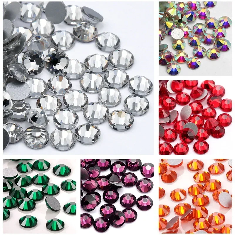 SS6-SS30 Multi-color Crystal AB Hot Fix Rhinestone Crystal Super Glitter Strass Iron On Rhinestones For Nail Art Fabric Garment