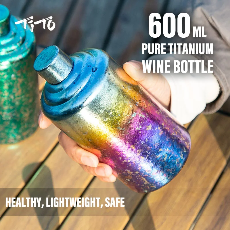 

Титановая фляга для вина TiTo, 600 мл, подходит для домашнего и уличного использования, кемпинга, большая вместимость, чистый титан.