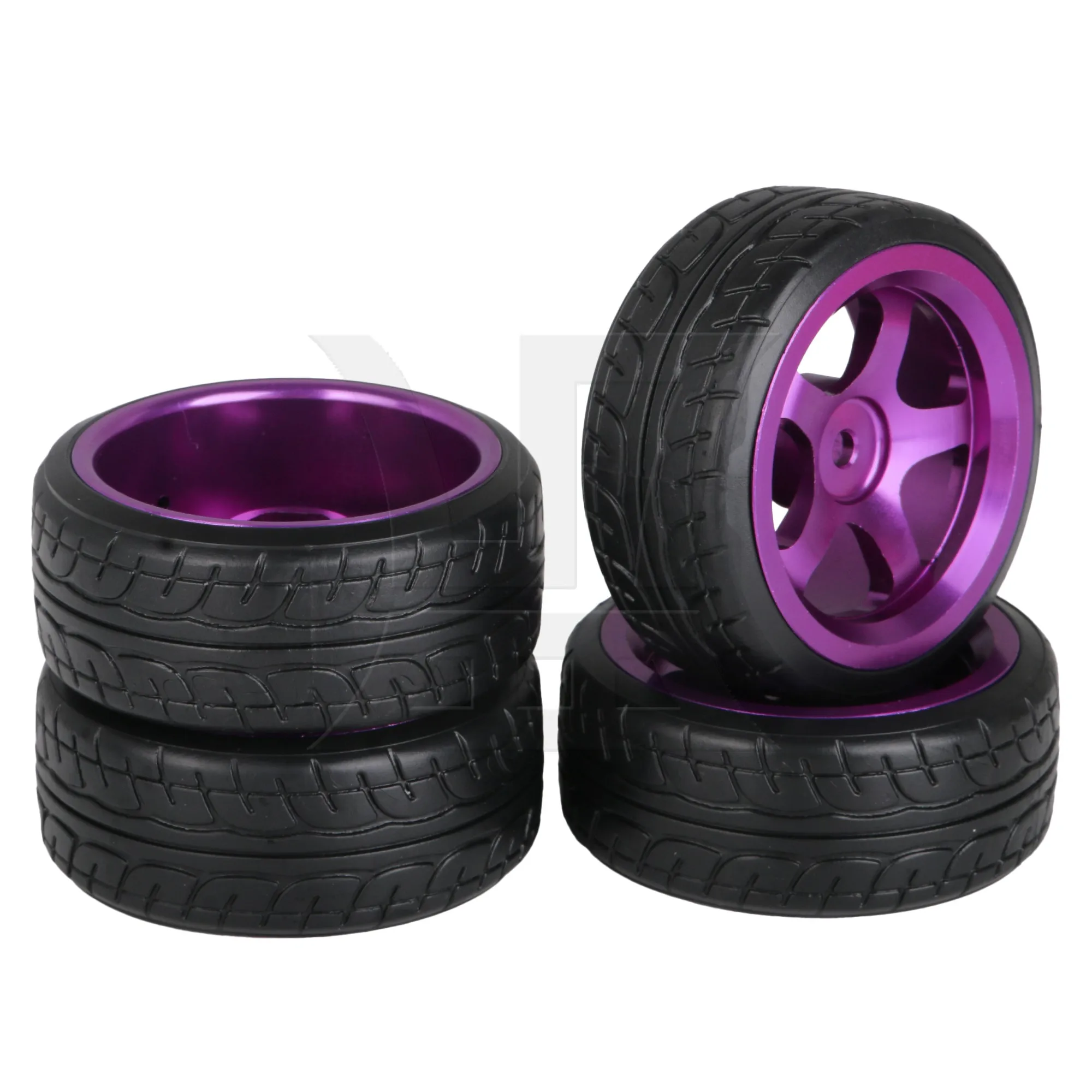 4 Pcs Upgrade 5 Spokes Wheel Rim Purple w/ 4 RC 1:10 On-Road Car Tyre