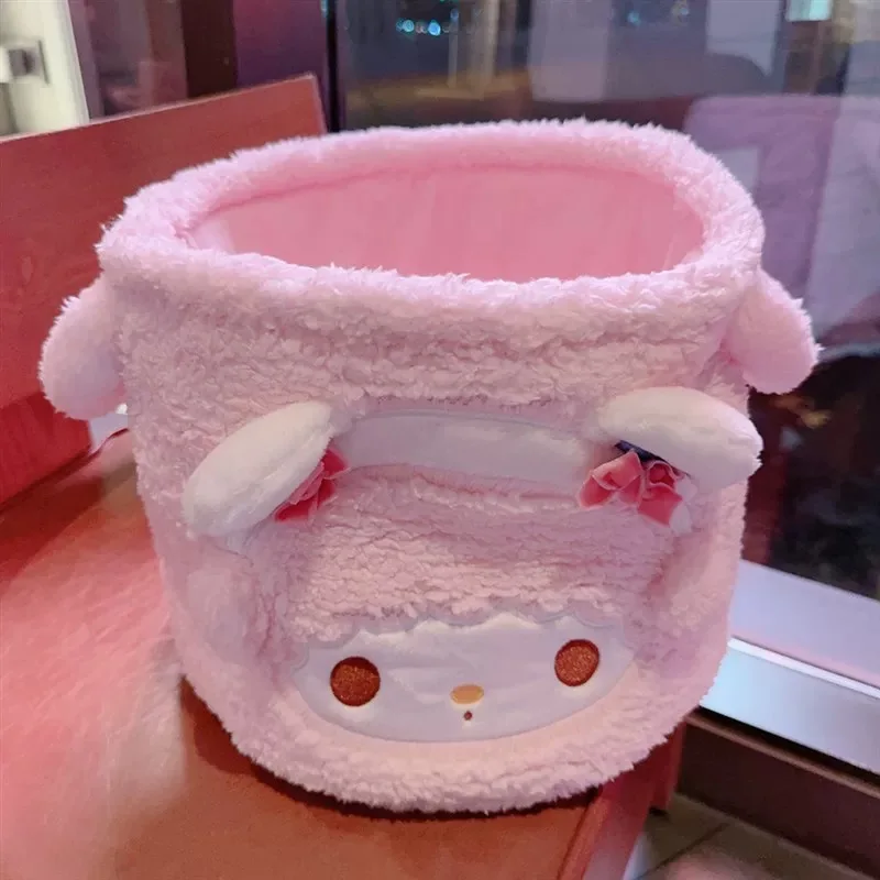 سلة تخزين لطيفة من القطيفة من My Melody منظم مقبض كاواي لألعاب المكتب والوجبات الخفيفة والهدايا صندوق قماش ناعم وردي لطيف