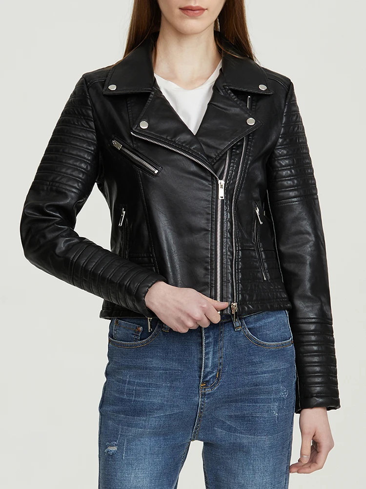 Fitaylor Jesień Kobiety Kobiety Faux PU Kurtka skórzana Casual Lady z długim rękawem Wiatroszczelna wodoodporna kurtka motocyklowa Streetwear