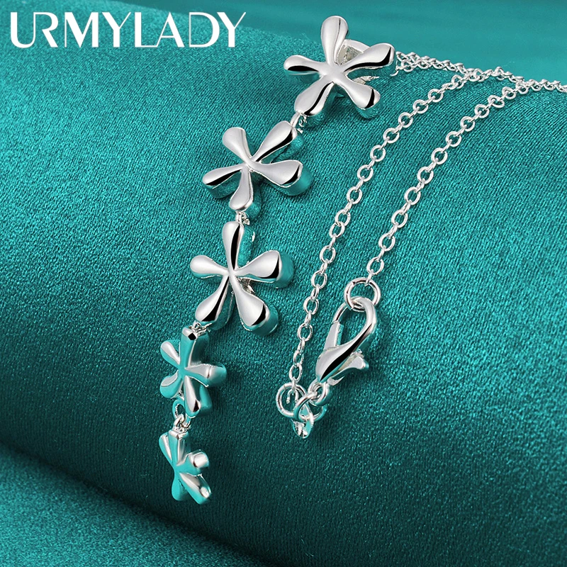 

URMYLADY 925 Sterling Silver Five Flower 16-30 Inch Pendant Necklace For Women Fashion Wedding Party Gift Jewelry