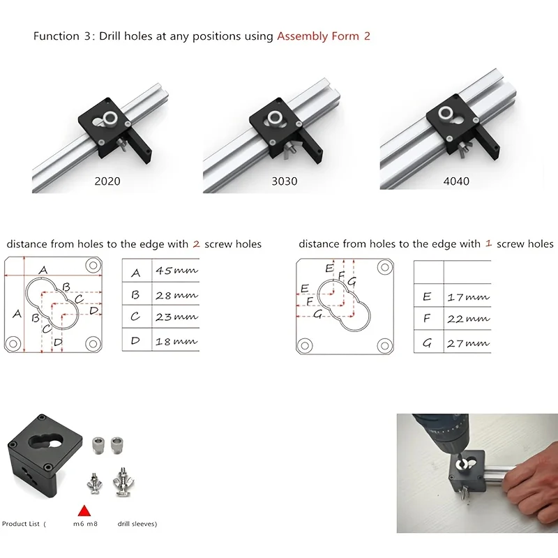 1 Satz Aluminiumprofil-Bohrführung, M6/M8 Lochbohrvorrichtung für Standard-Aluminium-Strangpressprofil der Serien 20/30/40 – Detail 5