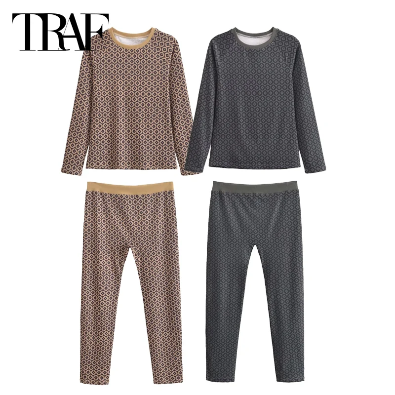 

TRAF Women's Skiing Pants 2 Pieces Set 2025 Winter Spring Warm Pullover Tops Mid Waist Long Pants Casual Outdoor Trousers Set