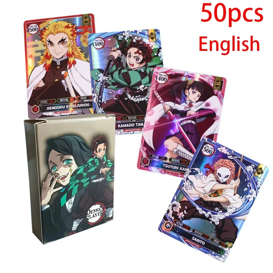 50PCS One Piece Demon Slayer Cards English Version SSR Card Ultra Rare Card Tanjirou Kamado Nezuko Character Collection Card
