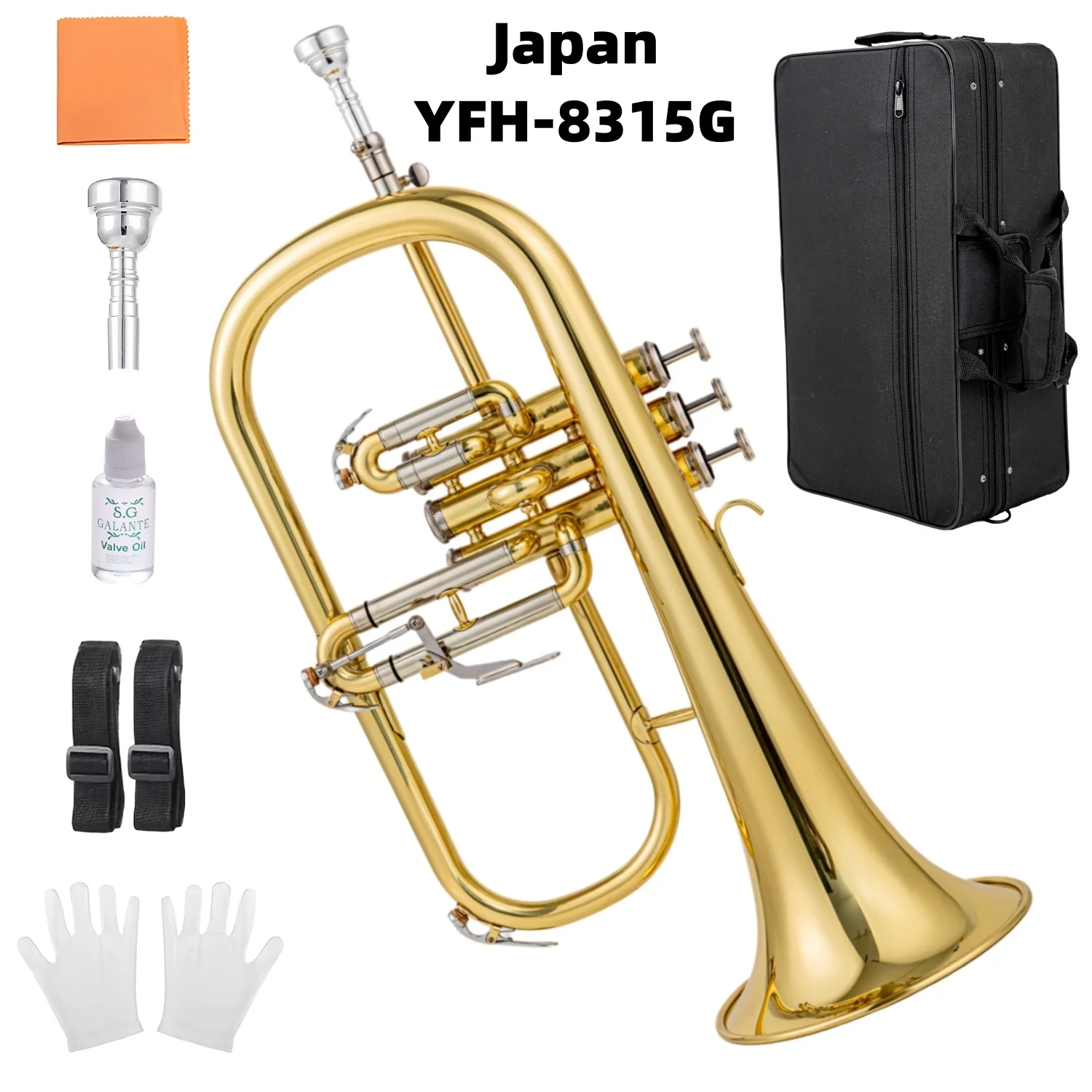 Trompete Flugelhorn YFH-8315G em Si Bemol de Latão Banhado a Ouro com Estojo - Lançamento 2026 de Alta Demanda