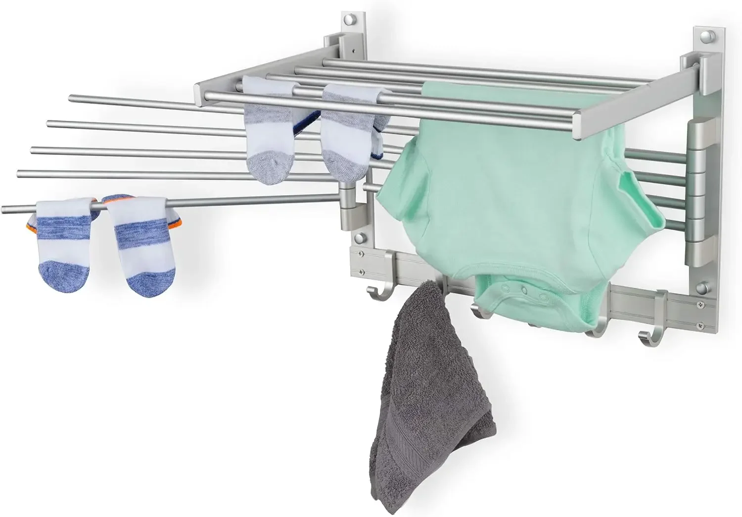 BGT Wash Clothes Drying Rack Wall Mount Laundry Room Organizer with Hooks & Swing Arms, 17