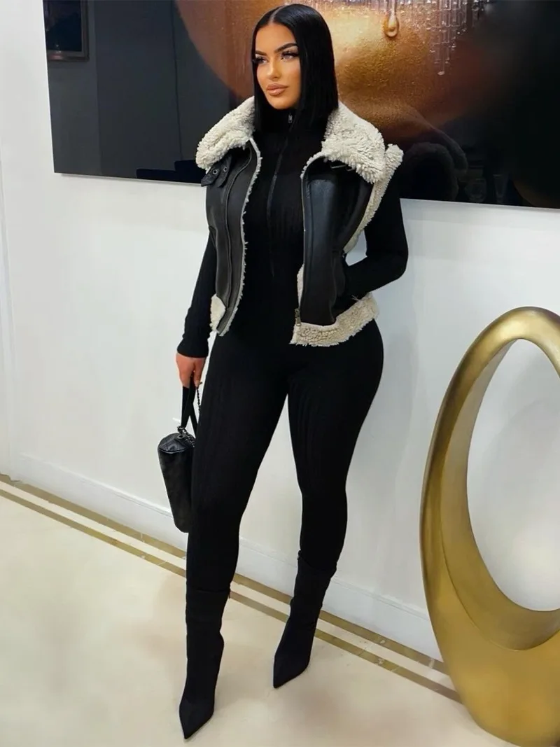 

Women Solid Ribbed Skinny Jumpsuits 2025 Fall Winter Stand Collar Long Sleeve Zipper Slim Casual Overalls Streetwear Rompers